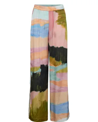 Nümph - Marlenehose mit weitem Bein und grafischem Allover-Print pink - Gr. - 34