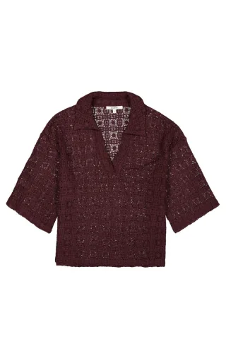 Garcia - Shirt mit Lochmuster rot - Gr. - S