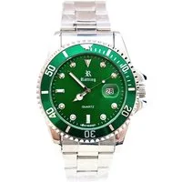 Rötting Design Quarzuhr Herrenuhr Armbanduhr Edelstahl grünes Ziffernblatt DATUM, grüne Lünette drehbar, aus der Collection "Rötting"