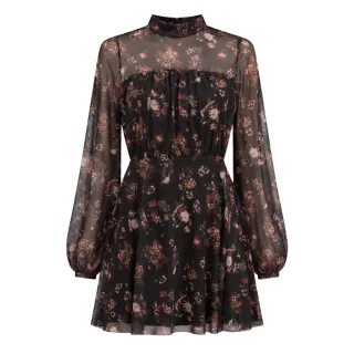Ted Baker Avetta Langarm-minikleid Aus Schwarzem Mesh Mit Blumenmuster