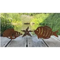 LB H&F Lilienburg Gartenstecker 3er SET Gartenstecker Gartenfigur Gartendeko Rost Seestern (Fisch Metallstecker Skulptur Geschenk Edelrost Roststecker maritim zum Stecken Blumenkübel Maritimstecker Blumenstab Rostfigur Nordsee Ostsee Hygge Scandi, Ga