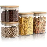 Arendo Aufbewahrungsbecher Glasbehälter 2x 0,8L & 2x 1,2L Borosilikatglas, Bambusdeckel luftdicht, Borosilikatglas, Bambus, Silikon, (Vorratsbehälter-Set, 4-tlg., 4er Set), Hitzebeständig, umweltfreundlich, langlebig, mikrowellengeeignet
