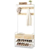 VASAGLE Garderobenständer Garderobe mit Schuhbank, mit Haken und offenen Fächern, 2 Schubladen aus Stoff