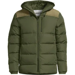 Daunen-Kapuzenjacke mit Cord-Besatz für Herren, Herren, size: regular, Grün, Polyester, by Lands' End