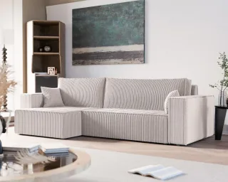 Ecksofa Schlafsofa Sofa ADARA MAX in Stoff Poso Altweiß Ottomane Links