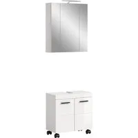 welltime Badmöbel-Set AVON, Breite 60 cm, 2-tlg. Bad-Kombi auf Rollen, inkl. Beleuchtung, (2-St., best. aus: Waschbeckenunterschrank & Spiegelschrank inkl. Beleuchtung), Bad-Kombination, Bad-Möbel, Badezimmer, Kombination, Kombi, Bad-Set