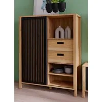 FORTE Highboard Jytana, Breite 103,4 cm, Schiebetüre mit Lamellenoptik, Mauvella Eiche/Schwarz