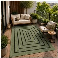 Vimoda Outdoorteppich Ventura, wetterfest robust kurzflor teppich Balkon Terrasse Küche, Rechteckig, Höhe: 5 mm, In- & Outdoor geometrisches Design Teppich waschbar in Grün Beige Grau