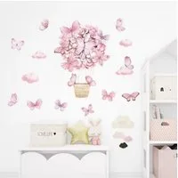 Montegoni Wandsticker Rosa Schmetterlings korb Wandaufkleber Wandsticker (Wandaufkleber Deko, Wandtattoo für Kinderzimmer), Kindergarten Home Dekoration, wasserdichte abnehmbare