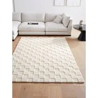 LeGer Home by Lena Gercke Teppich Esmé, Hochflor-Teppiche, weich, Boho, rechteckig, Höhe: 23 mm, Hoch-Tief-Struktur, Uni, Kästchen, Wohnzimmer, Schlafzimmer, Esszimmer