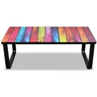 vidaXL Ablagetisch, Couchtisch mit Regenbogen-Motiv Glasplatte