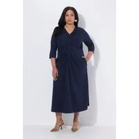 Ulla Popken Maxikleid Maxikleid drapiert A-Linie V-Ausschnitt 3/4-Arm