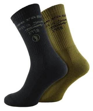 2 Paare Herren Scribble Crew Socken | Zehensocken | Gemütliche gerippte Khaki Socken mit verstärktem Zehen- und Fersenbereich - Khaki / Schwarz