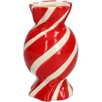 INNA-Glas Dekovase für einzelne Blume Amiel aus Keramik, mit schrägen Linien, rot