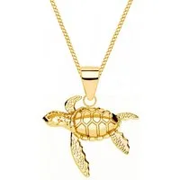 Goldene Hufeisen Kette mit Anhänger Schildkröte Kette aus vergoldetem 925 Silber inkl. Geschenk Etui, 925 Sterling Silber (hypoallergen)