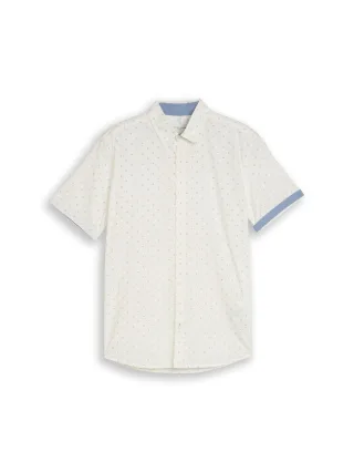 Tom Tailor - Fitted Kurzarmhemd mit Muster off white navy design - Gr. - XL