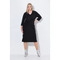Ulla Popken Jerseykleid Midikleid Zierknoten V-Ausschnitt 3/4-Arm