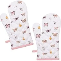 Clayre & Eef Topfhandschuhe Butterfly Paradise, (Set, 2-tlg., 2-teilig), Ofenhandschuhe wattiert Größe: ca.18x30cm