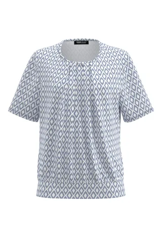 FRANK WALDER - Blusenshirt NOS mit feiner Drapierung ocean blue/ecru - Gr. - 48