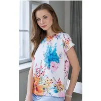 Passioni T-Shirt in Weiß, mit buntem Blumenmuster