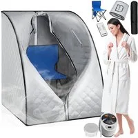 tectake Sauna Mobile Dampfsauna ThermaLuxe II, 1000 W, 15 Temperaturstufen, inkl. Fernbedienung, Matte, Klappstuhl und Tragetasche