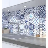 MyMaxxi Küchenrückwand Küchenrückwand selbstklebend Retro blaue Fliesen Spritzschutz Folie, (Klebefolie Küchenrückwand aufgerollt B 340 cm x H 60 cm), Retro blue B 340 cm x H 60 cm