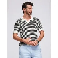 OMBRE Poloshirt Gestricktes knopfloses Herren-Poloshirt mit marinefarbenen Streifen