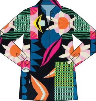 Milano Italy - Blouse w collar and placket + 1/1 sleeves navy print - Gr. - 40
