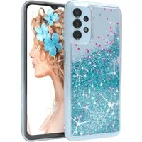 EAZY CASE Handyhülle Liquid Glittery Case für Samsung Galaxy A13 4G 6,6 Zoll, Gloss Slimcover Girly Backcover Bling Phone Case kratzfeste Cover Blau