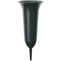 matches21 HOME & HOBBY Dekovase Grabvase Trichter mit Erdspieß frostsicher grün 31 cm (1 St), Grab-Vase zum Stecken mit Rand aus Kunststoff als Grabdeko