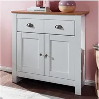 FINEBUY Sideboard FB72120 MDF Weiß - Eiche 80cm Kommode mit 2 Schubladen & 2 Türen (mit 2 Schubladen 79x81x34,5 cm Kommode Weiß Eiche), Anrichte Hoch mit Türen, Schubladenkommode