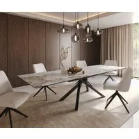 DELIFE Esstisch Edge, Keramik Minas Melange Weiß-Beige 200-300x100 Kreuzgestell Rechteck Sch
