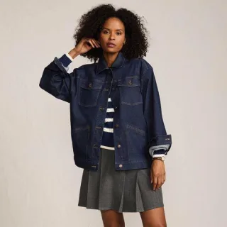 Trucker-Jeansjacke, oversized, Damen,  Blau, Baumwoll-Mischung/Polyester-Mischung, by Lands' End