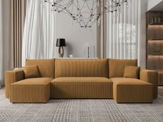 Wohnlandschaft Sofa mit Schlaffunktion ADARA in Stoff Poso Honiggelb