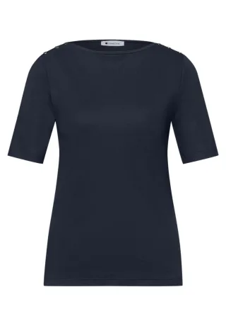 Street One - Shirt mit U-Boot-Ausschnitt und Zierknöpfen blau - Gr. - 44