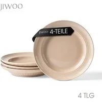 JIWOO Speiseteller 4er Ø20,4cm, Frühstücksteller Salatteller Pastateller Brotteller, (4 St), Plate Hochwertiges Tellerset Braun Mikrowellenofen Spülmaschine