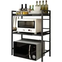 JEOBEST Regalelement Küchenregal Mikrowellenregal 3-Stufig, Erweiterbares Mikrowellen Regal, mit 6 Haken für Arbeitsplatte,Bäckereiregale,Küchenorganizer