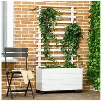 Outsunny Hochbeet mit Rankgitter, Blumenkasten mit Rollen (Pflanzkasten mit Rankgitter, 1 St., Blumenkasten aus Holz), für Garten Balkon Terrasse, für Kletterpflanzen Korbpflanzen, Blumen