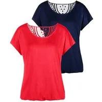 Vivance by Lascana Kurzarmshirt mit sommerlicher Häkelspitze am Rücken (2er-Pack) aus luftigem Viskose-Stretch