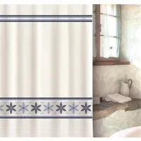 MSV Duschvorhang Cotexsa OLIMPO Breite 180 cm, Textil-Duschvorhang, Made in Spain, 100% Polyester, wasserundurchlässig, Anti-Schimmel-Effekt, Anti-Bakteriell beschichtet, waschbar 30°, 180 x 200 cm, klassisches Motiv, Farbe weiß / blau