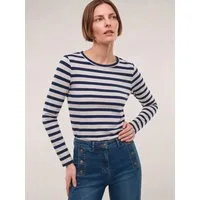 Walbusch Langarmshirt Damen Baumwollshirt mit Ringel Rundhals Langarm, pflegeleicht