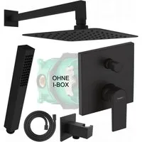 Hansgrohe und Bofler Duscharmatur Vernis Shape Unterputz Armatur mit Umsteller für zwei Verbraucher (OHNE IBOX, Duschsystem, Duschset, Duschanlage, inkl. BOFLER Duschset #22-O, Brauseset, Regendusche 20x20cm, Wandarm) matt schwarz, Wassersparende Reg