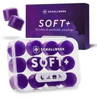 Schallwerk Gehörschutzstöpsel Soft+ formbare Vor-Ohr-Stöpsel aus Silikon zum Schlafen, 6 Paar, SNR 27 dB nach EN 352-2, wiederverwendbar, teilbar, mit Transportdose
