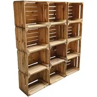 Teramico Holzkiste Holzkisten 12er Set 50 x 40 x 30cm Vintage Natur massiv und stabil, Vintage Obstkiste