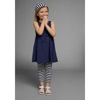 KIDSWORLD Kleid, Leggings & Haarband 3tlg. Set: Kleid, Capri und Haarband geringelt (Set, 3-tlg., 3) Capri und Haarband maritim geringelt