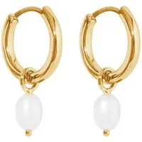 ROUGEMONT Perlenohrringe Damen Süßwasserperlen Creolen 925 Silber 18K Gold, Süßwasserperlen