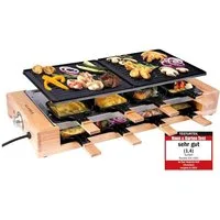 KLAMER Raclette 8 Personen, 1500W Raclette Grill mit Holzgestell, Raclette mit antiha…, 8 Raclettepfännchen