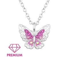 Monkimau Silberkette Schmetterlinge Kinder Premium Halskette 925 Silber Geschenk, Hypoallergen