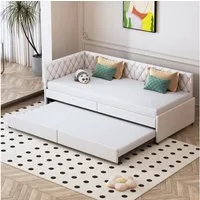 FUROKOY Schlafsofa Daybett Polsterbett Tagesbett mit Lattenrost, Ausziehbett 90x200cm,mit Rollen,Samt,Beige