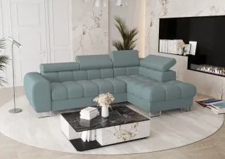Ecksofa Schlafsofa BASTIEN in Stoff Gemma Türkis Ottomane Rechts